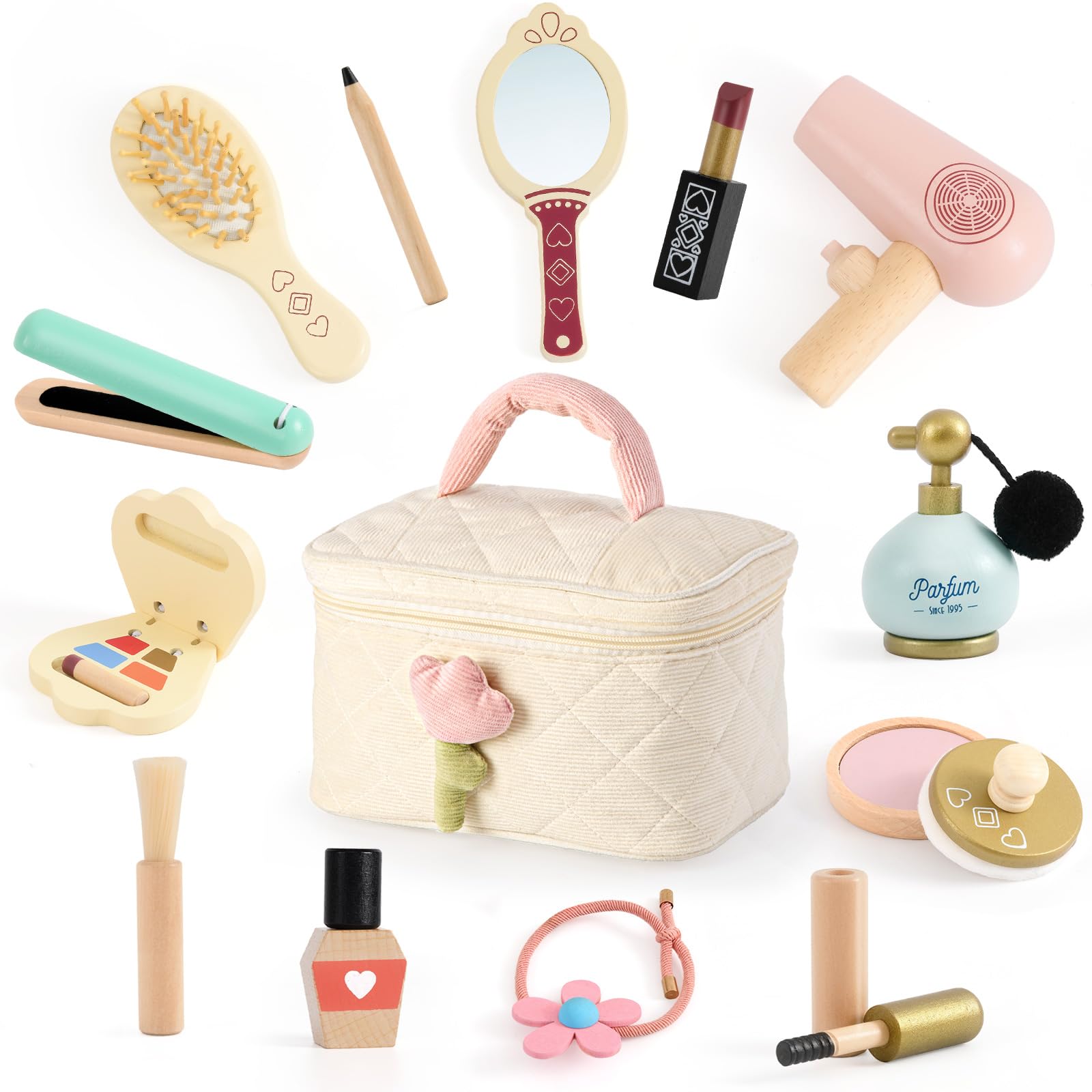 Atoylink Trucchi Bambina in Legno 3 4 5 6 Anni, Finti Trucchi Set con Set Parrucchiera Bambina Trousse Trucchi Giocattoli Giochi Legno Regalo per Bambini Ragazza 3 4 5 6 7 Anni