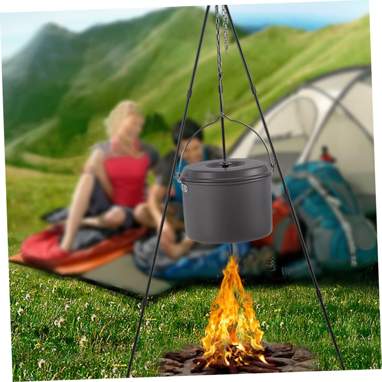 4 Person Portable Camping Pot Camping Cookware Set Outdoor Cooking Pot for Hiking Picnic