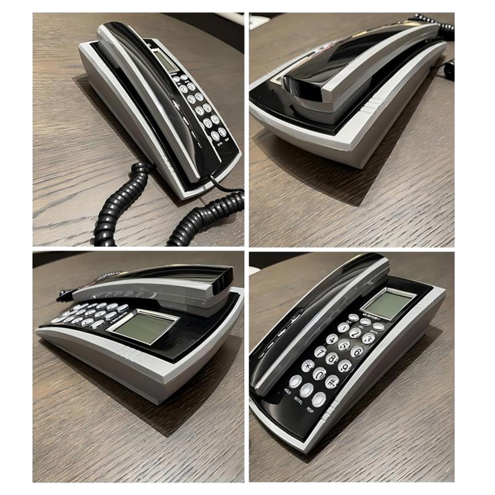 KX~071 - Telefono con cavo con display LCD, supporto da parete per telefono fisso e telefoni da tavolo, display LCD e Redail