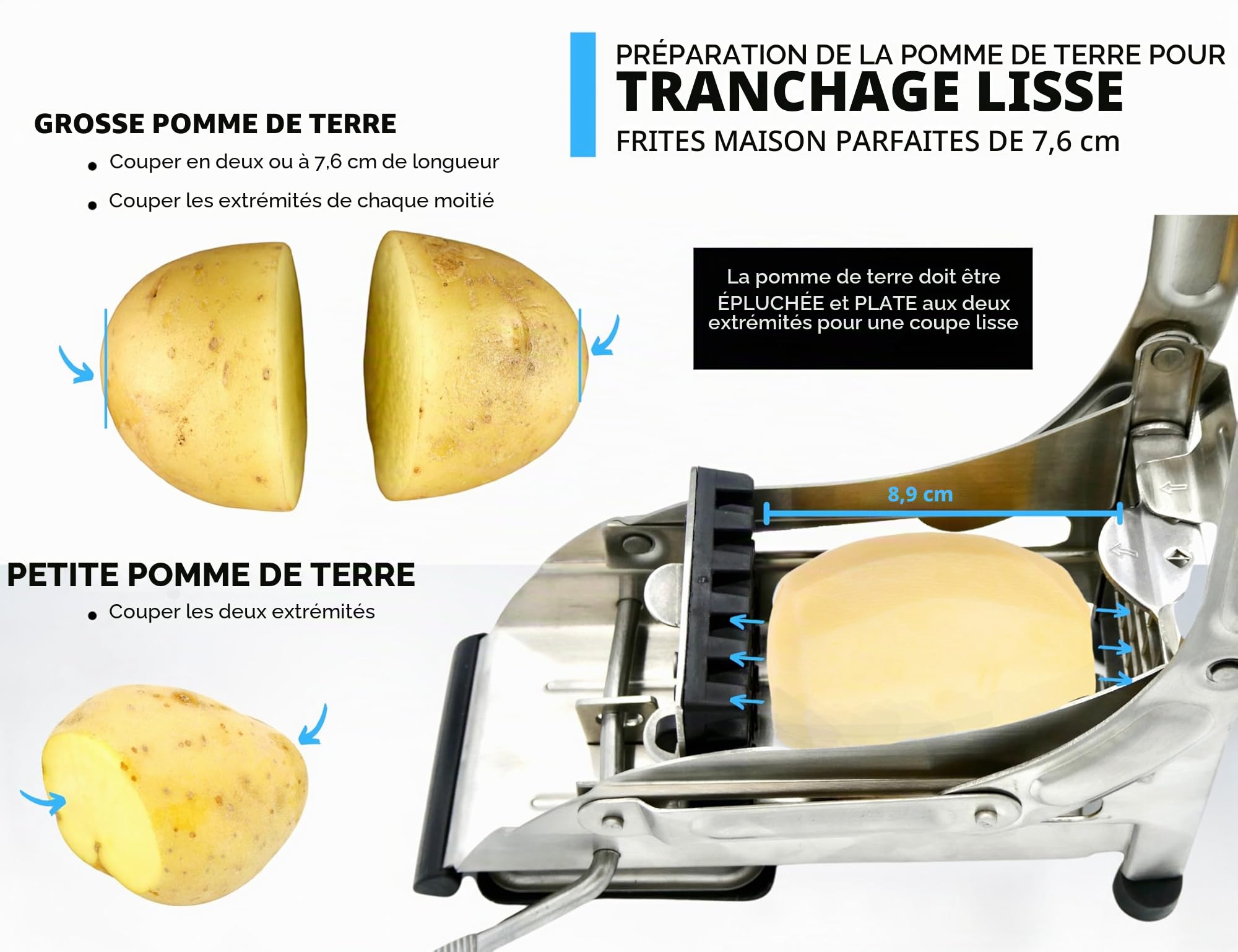 ICO Coupe Frites Manuel avec Deux lames Tranchantes En Acier Inoxydable, Coupe Frite Equipé d'une Base D'aspiration Sécurisée, Decoupe Frite Inox