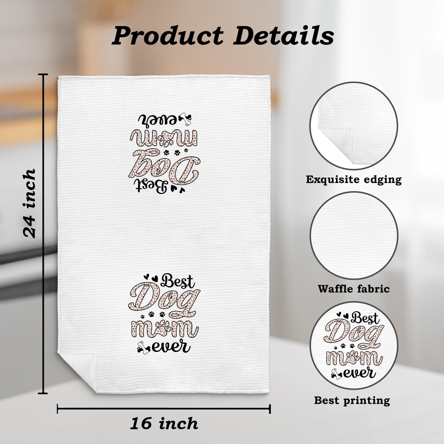 Best Dog Mom Ever Kitchen Towels, for Dog Mom Hand Towels for Bathroom Decor, Puppy Pet Lover Gifts for Women Decorative Dish Tea Towels for Kitchen, 16x24 Inch - Image 6