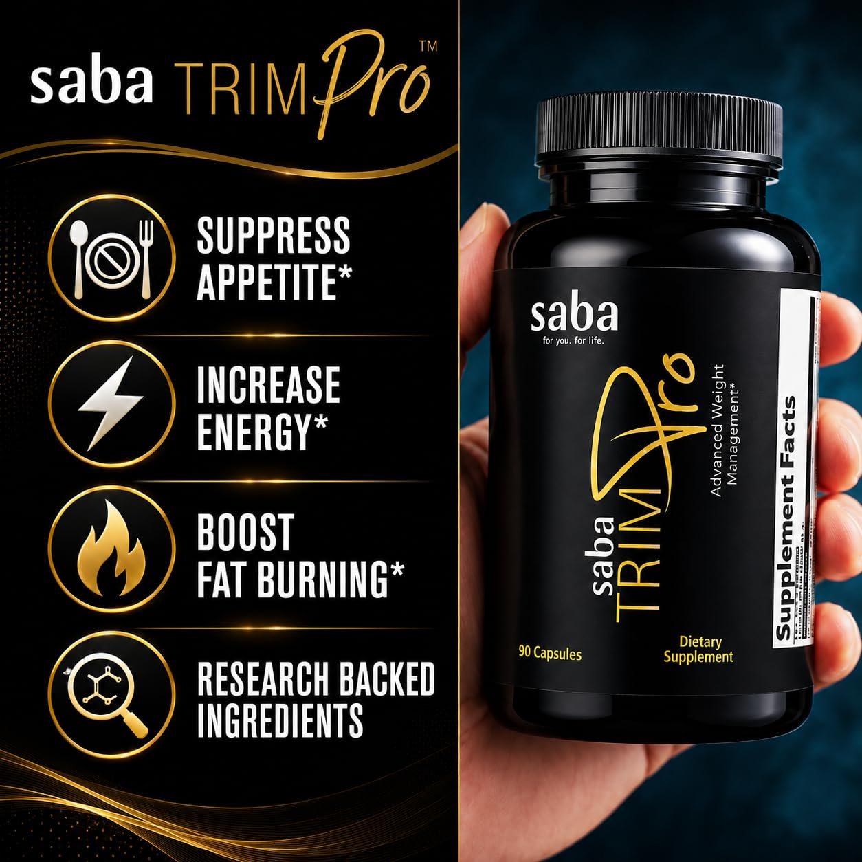 Saba TrimPro™ - Thermogenic Fat Burner - Weight Loss, Appetite Suppressant, & Energy Booster - Premium Vitamins, Minerals & Plant Ingredients & More - 60 Natural Diet Pills — Amazon image 3