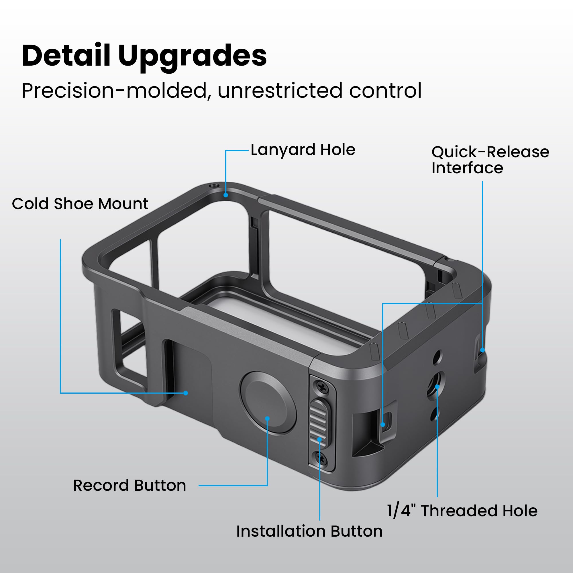 Walking Way Gabbia Protettiva in Metallo per DJI Osmo Action 5 Pro/4/3, Telaio in Lega di Alluminio con Slitta a Freddo e Filettatura da 1/4"-20, Attacco Magnetico Rapido per Accessori DJI Mic