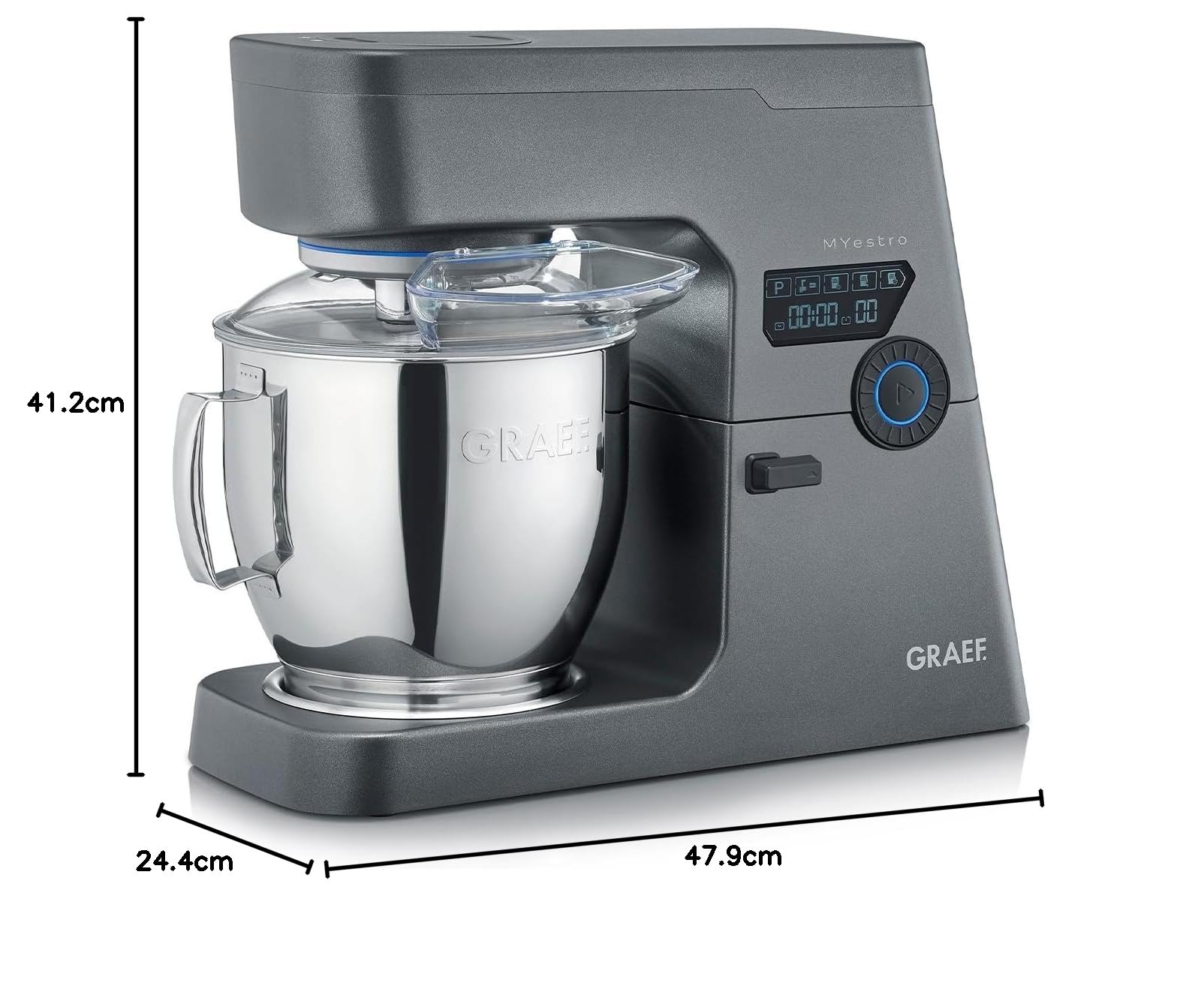 GRAEF Küchenmaschine MYestro KM7016 Knetmaschine mit 7 Liter Edelstahl-Rührschüssel, Multifunktionale Rührmaschine mit flüsterleisem und effizientem 800 Watt Gleichstrommotor