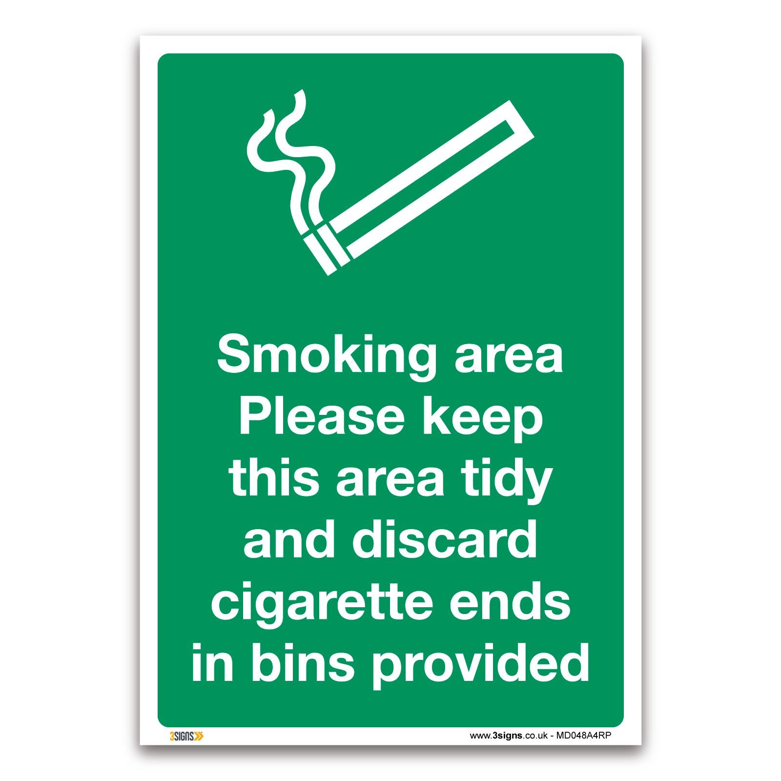 3 Signs Green Smoking Area, Keep Tidy Sign - A4 1Mm Rigid Plastic Sign - Prohibition Safety Information