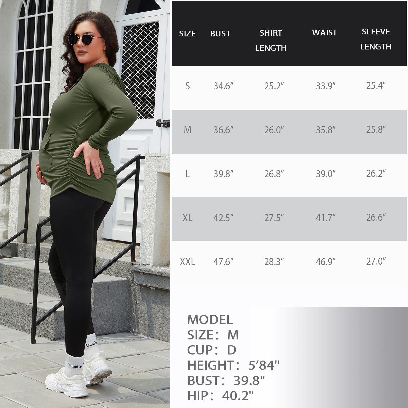 Bhome Umstands-Kapuzenpullover, langärmelig, lässiges Oberteil, Basic-T-Shirt, Layering-Sweatshirt