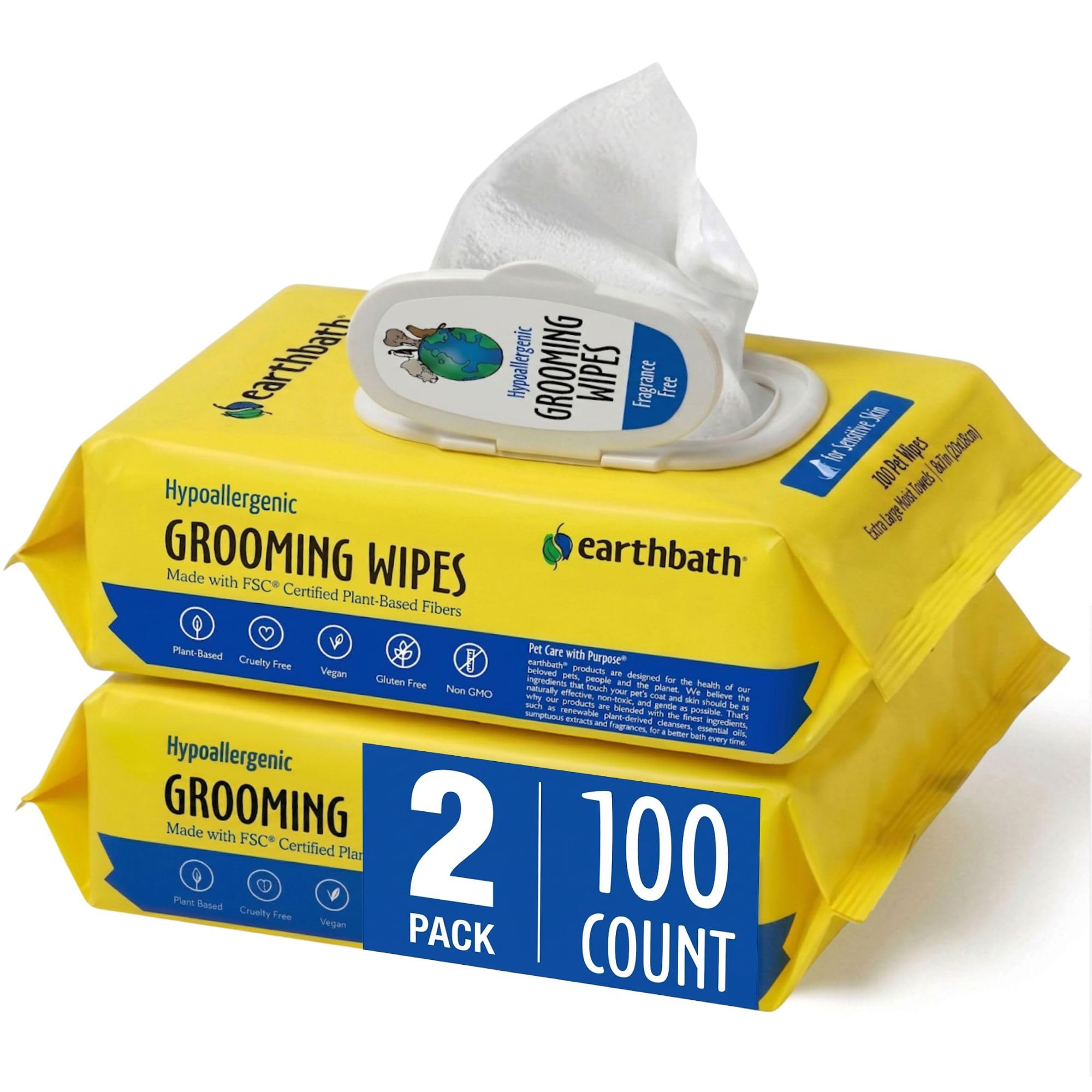 Earthbath 100 graines de Tous Les Naturel Toilettage Lingettes (Lot de 2)