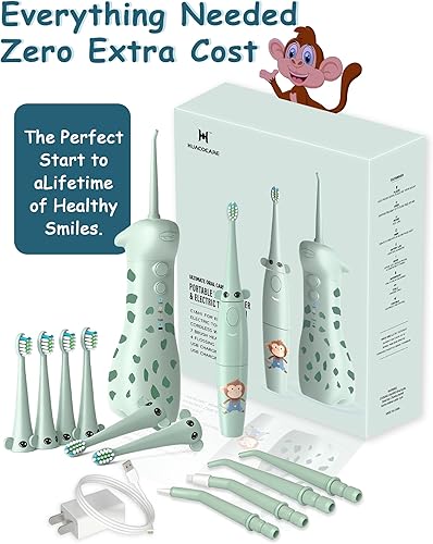 Miniatura 6 de HUACOCARE - Combo de irrigador dental y cepillo de dientes eléctrico para niños | Diseño de jirafa y mono | 3 modos suaves y 2 modos sónicos | Todo