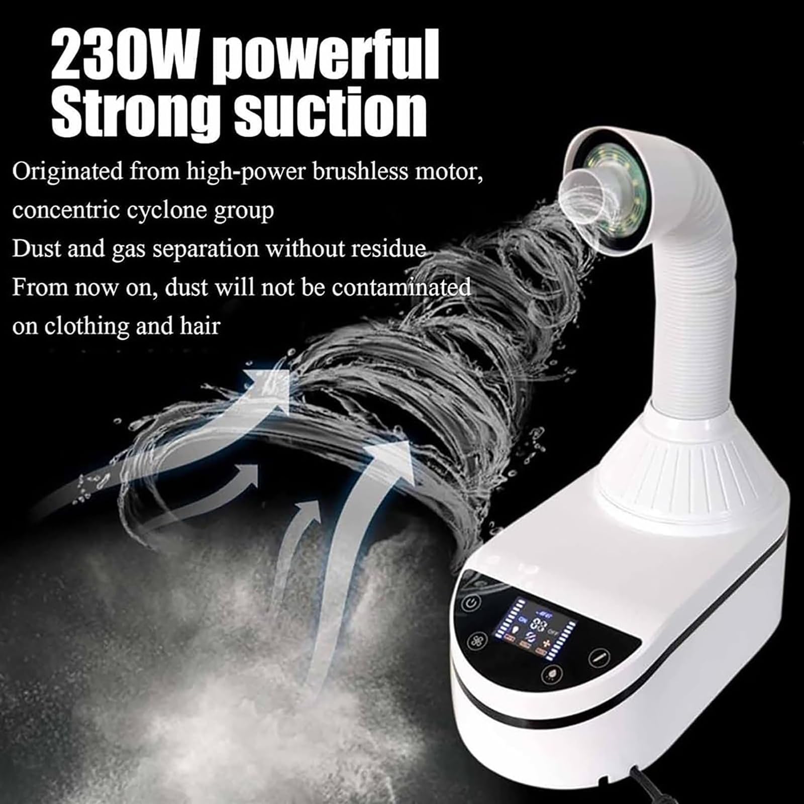 Colector de polvo eléctrico para uñas, potente aspiradora de 230 W para salón y laboratorio, manguera giratoria de 360°, sistema de eliminación de polvo de escritorio de bajo ruido