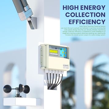 Dual Axis Solar Tracker Controller, Automatic Sun Tracking Controller, Solar Panel Solar Tracking System Control Kit with Sunlight Sensor, Wind Speed Sensor, 2 Limit Sensor, Remote Control