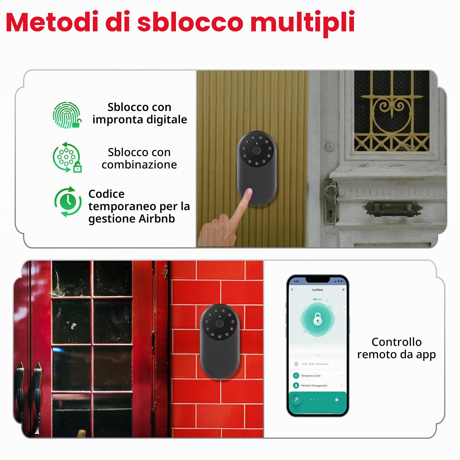 SEPOX Smart Key Lockbox, cassetta di sicurezza portatile e da parete per esterni, con Bluetooth e controllo tramite app, in alluminio resistente alle intemperie, gancio rimovibile, per Airbnb, ufficio