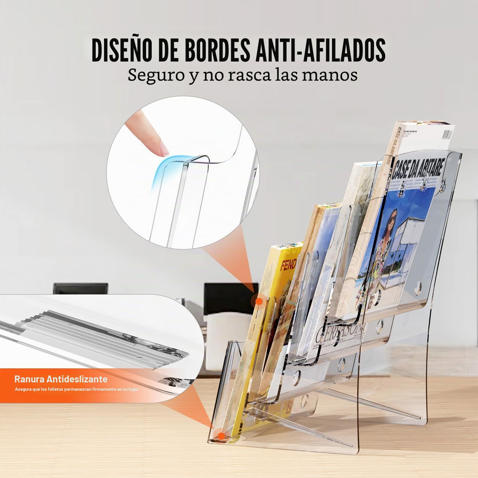 VEVOR Soporte para Folletos de Acrílico de 223,52 x 279,4 mm, Expositor de Literatura de Acrílico Transparente de 4 Niveles, Organizador de Literatura para Exhibición Montado en Encimera o Pared