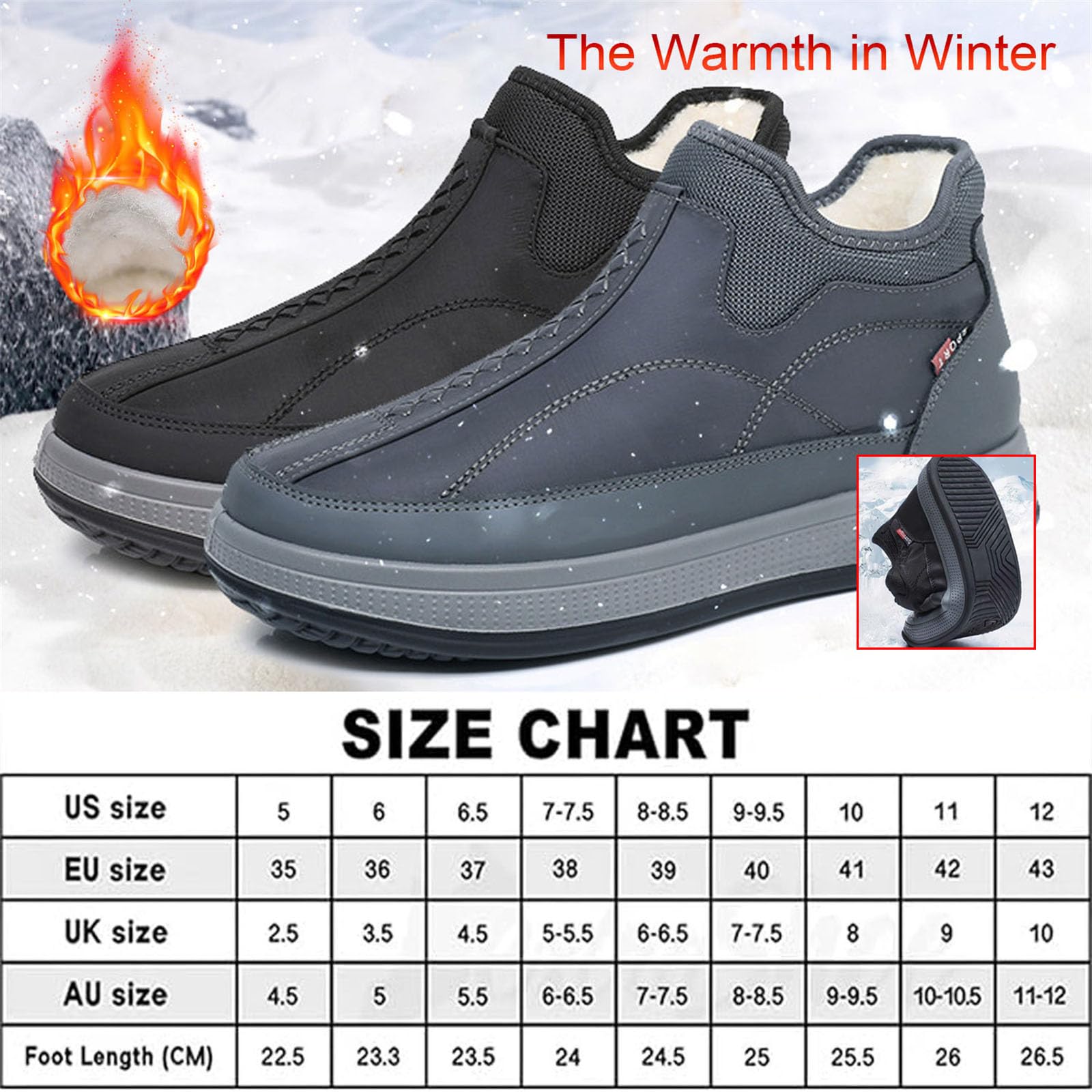 Wasserdichte Schneestiefel für Herren, ultraleicht, wasserdicht, Winterschuhe für bequeme Spaziergänge bei kaltem Wetter, warmer Schlupfschuh