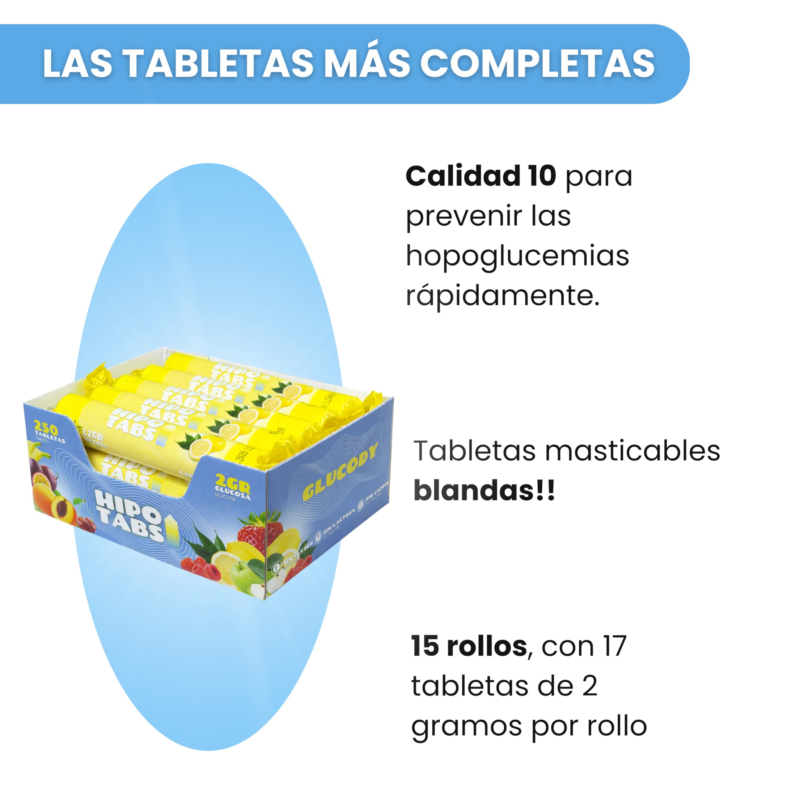 GLUCODY 255 Pastillas de Glucosa de Absorción Rápida, Caja 0,5 kg, 2g, Limón