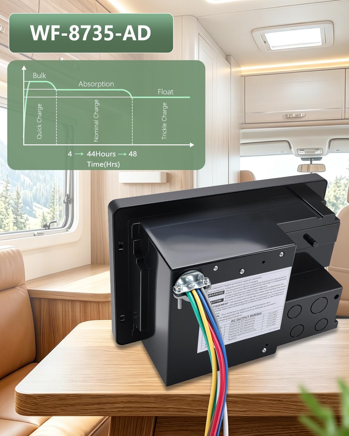 WF-8735-AD 30 Amp RV Converter Charger Power Center Support Auto Detect,WF-8735 Battery Charger Suitable for RV,Camper,Caravans,Travel Trailer, 35 Amp DC Output