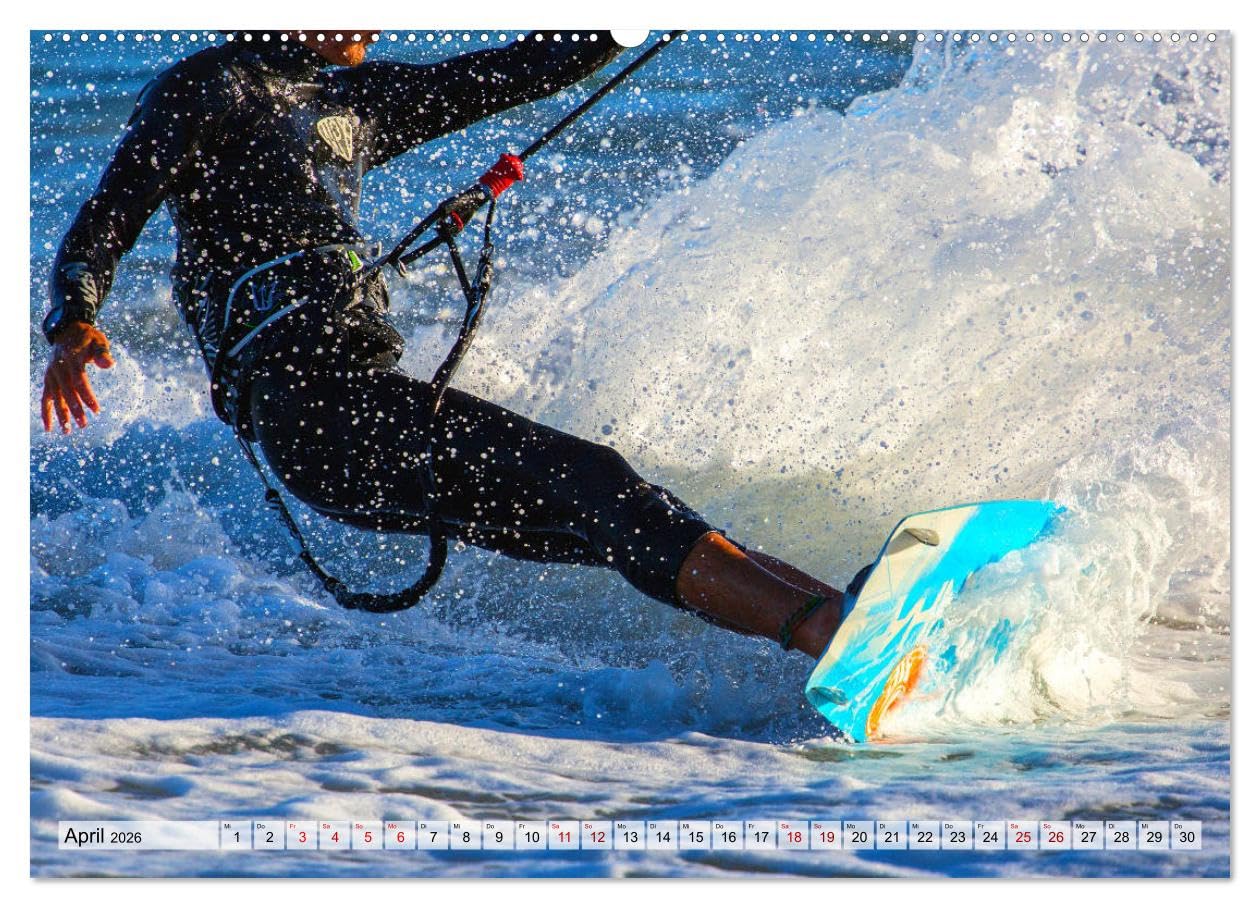 Kitesurfen - Action pur (hochwertiger Premium Wandkalender 2026 DIN A2 quer), Kunstdruck in Hochglanz: Spektakuläre Actionszenen, aufgenommen an traumhaften Surfspots (CALVENDO Sport)