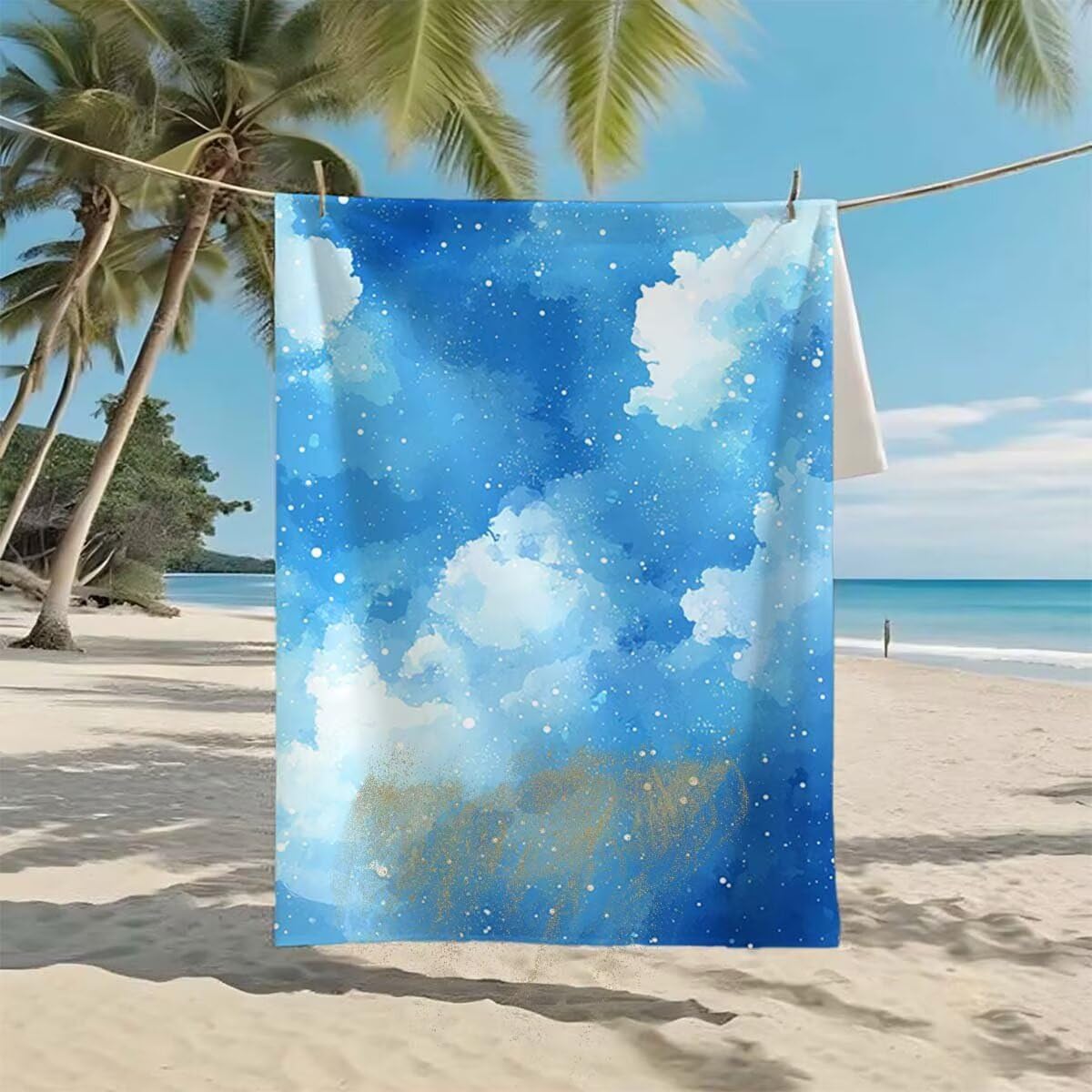 Strandtuch XXL 90x200cm/35x70cm 2er Set Mikrofaser Strandtuch, Schnelltrocknend Strandliege Kompakt Sandfrei Saunahandtuch mit Tasche, Mikrofaser Handtuch für Strand Reise Urlaub (Einfachheit) F-53