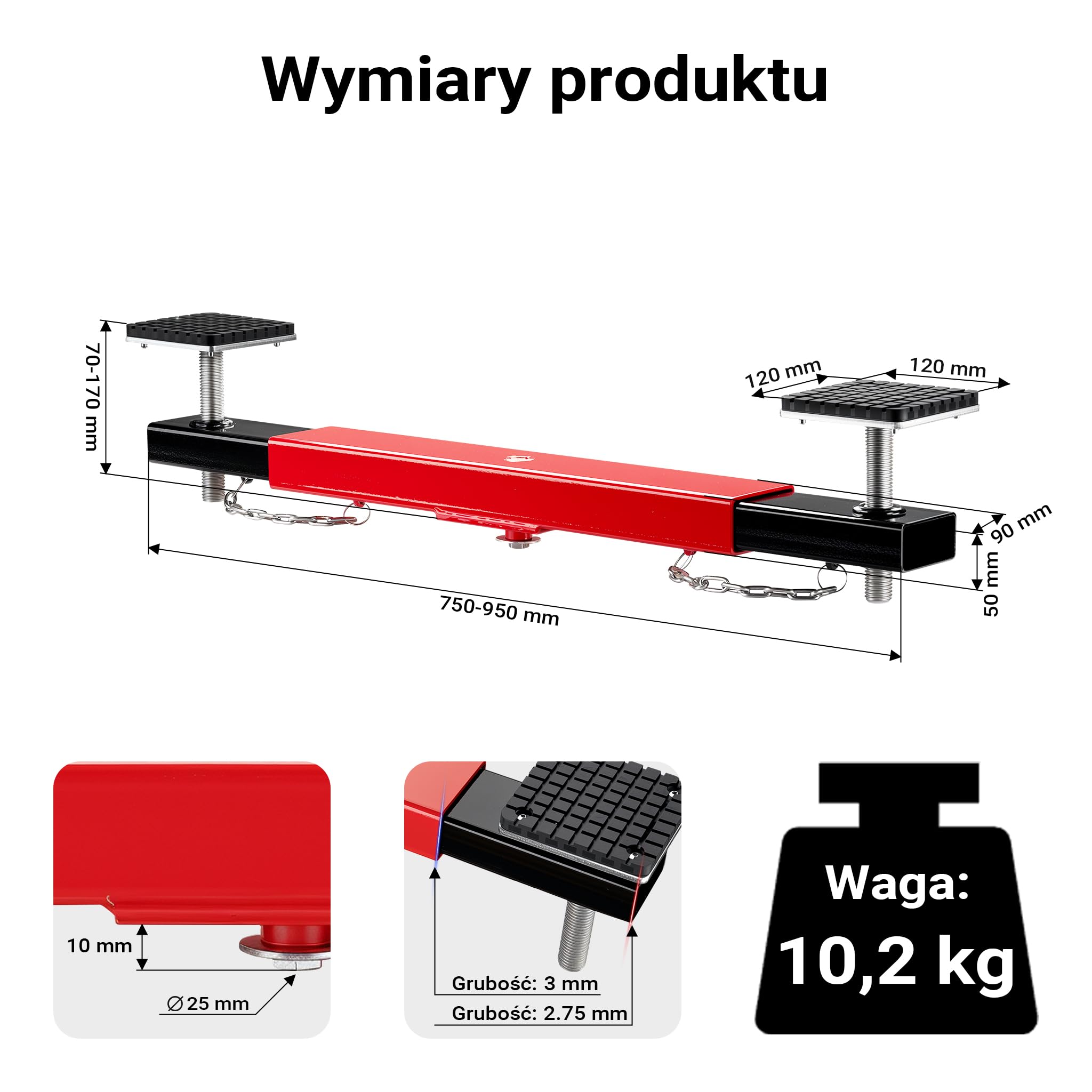 Wiltec belka poprzeczna mostu podnośnikowego 2000kg Belka poprzeczna mostu podnośnikowego z gumowymi podkładkami
