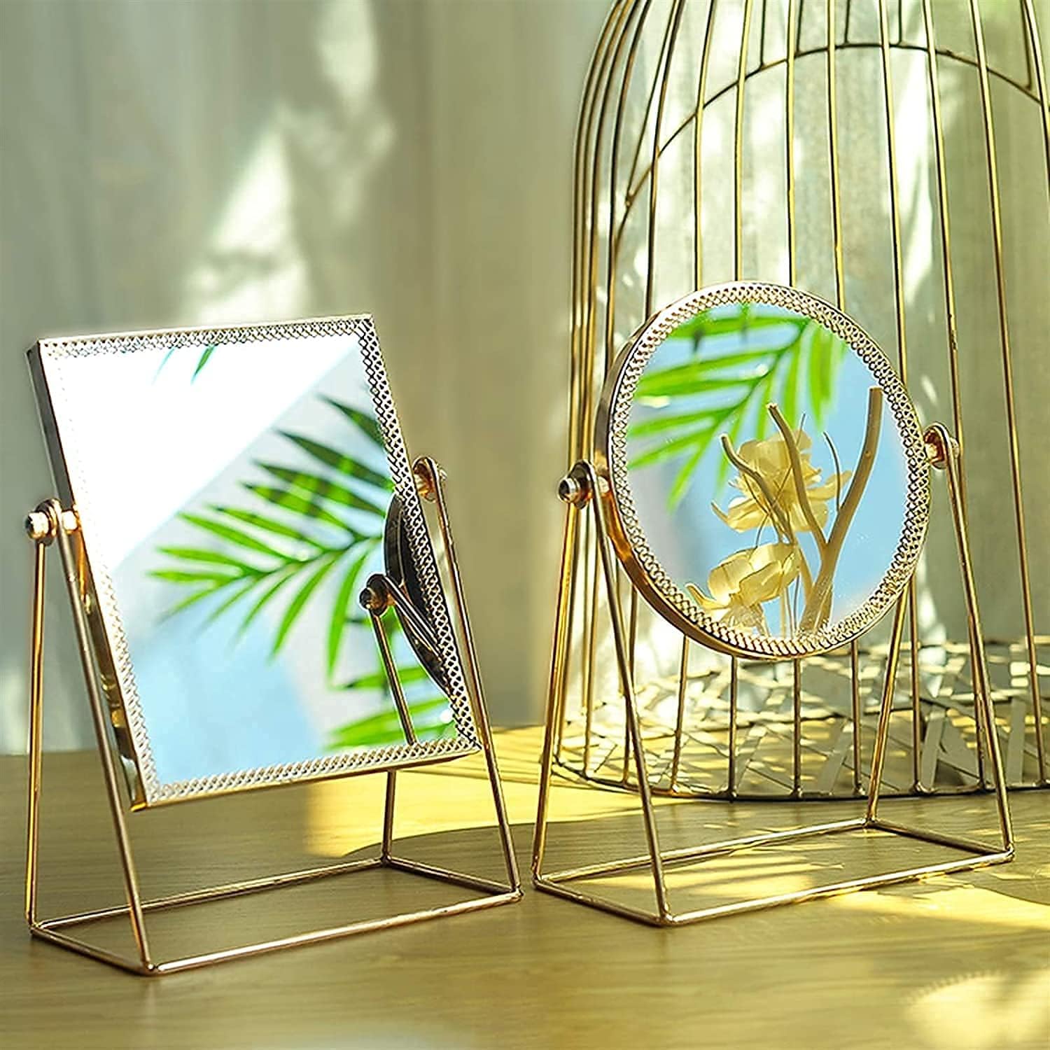 Nordic Style Desktop Desktop Makeup Mirror European Style Portable Vanity Mirror Exquisite/Square+Little Kingdee image 3