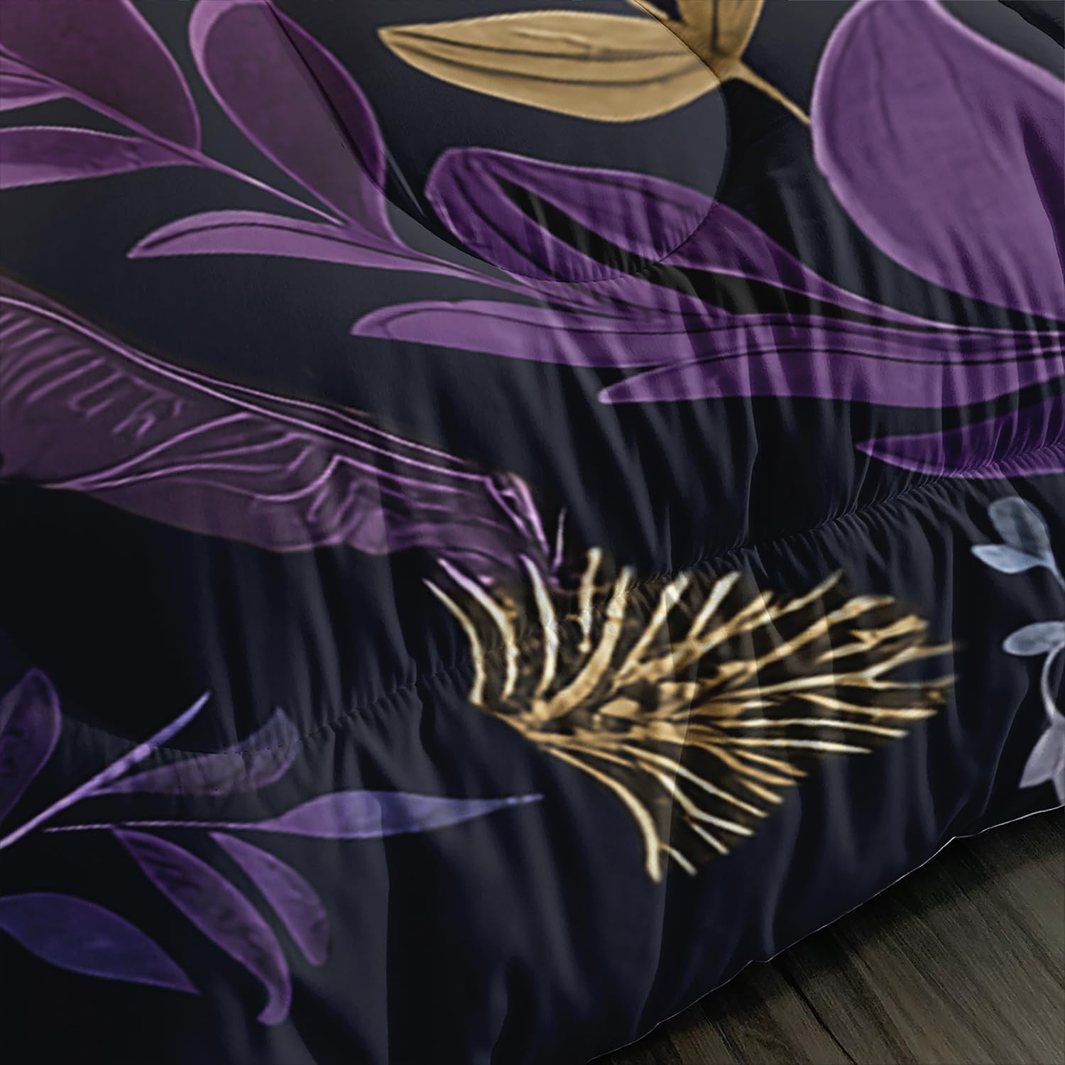 Gothic Bedding Moth Comforter Sets Queen Size,Bohemian Vegetation Leaf Flash Bedding for Kids Room Decor with 2 Pillowcases.
