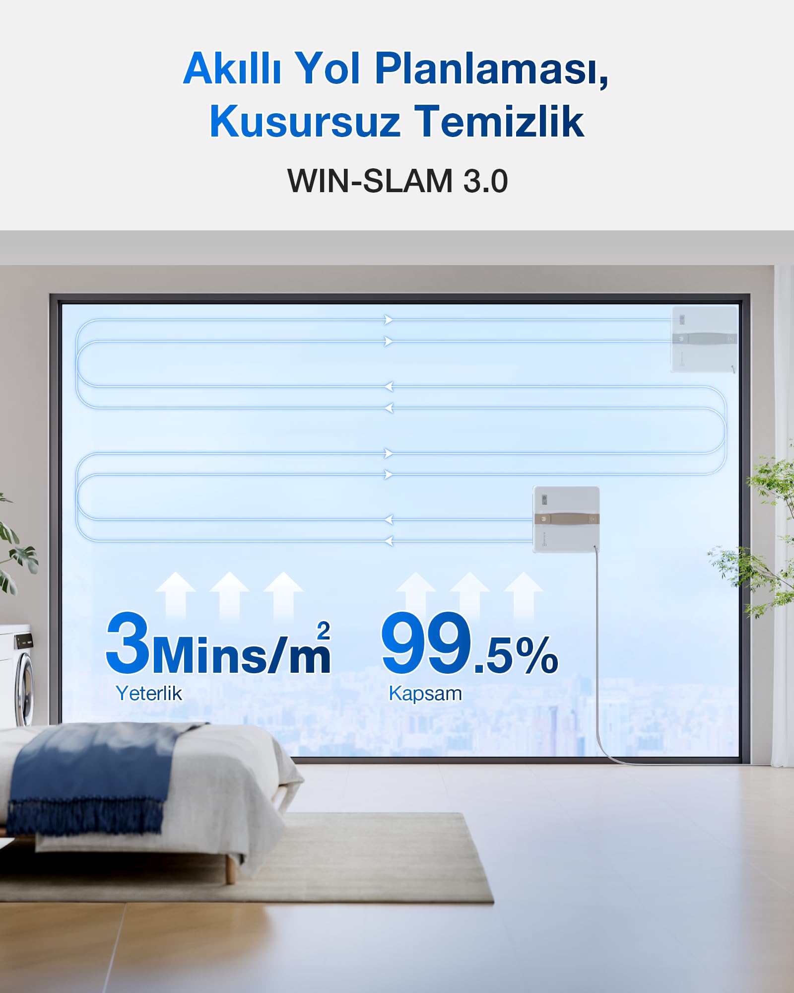 ECOVACS WINBOT Mini Robot de Nettoyage de vitres, Design Compact, Double Buses avec pulvérisation ultrasonique, système de Protection à 9 étapes, Planification Intelligente du Trajet, Blanc