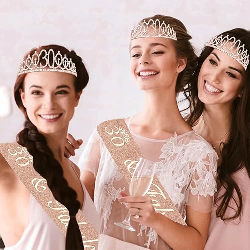 Miniatura 8 de Decoraciones de cumpleaños de 30 años para ella banda, coronatiara, velas y adorno para pastel de cumpleaños de 30 años regalos y decoraciones para