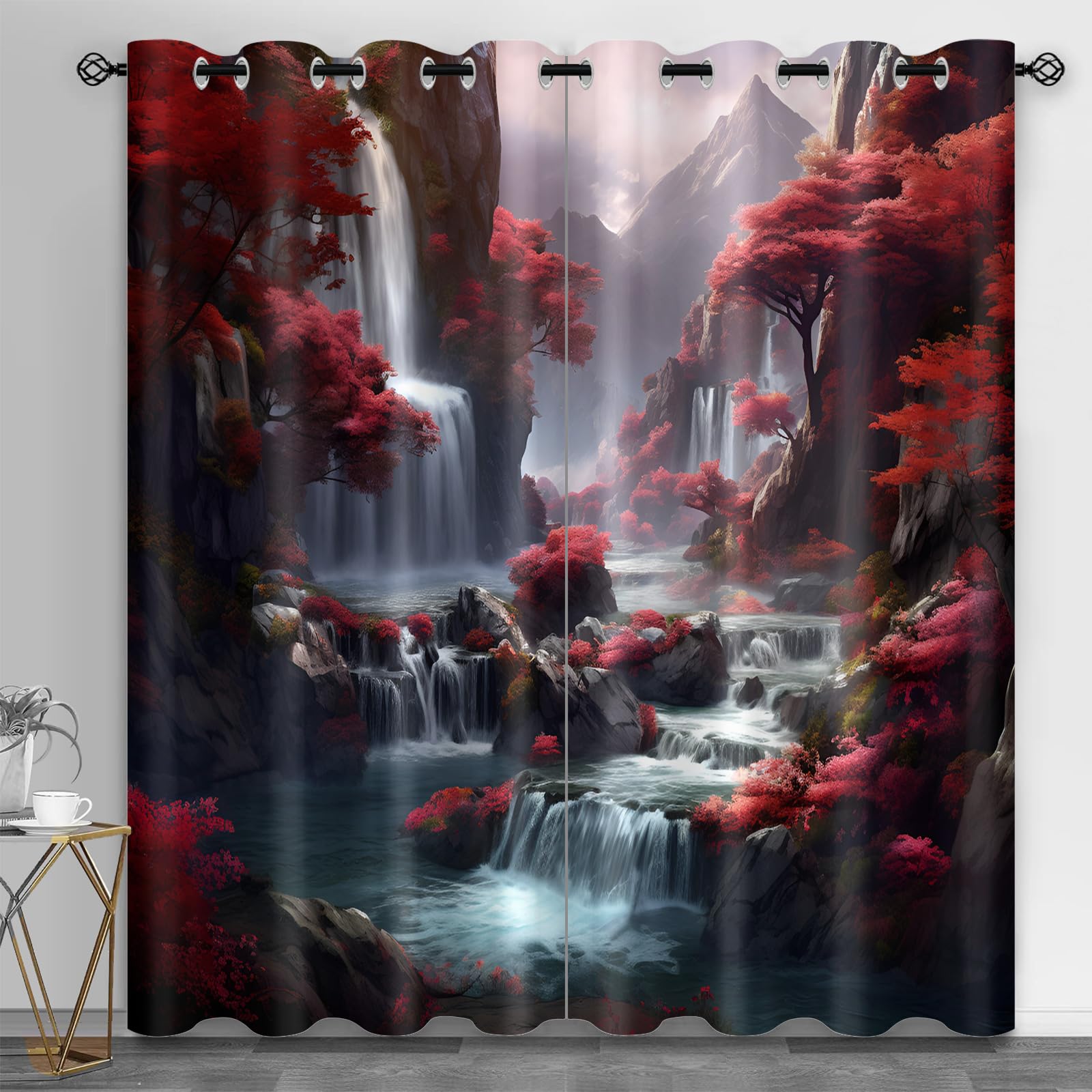 Rideaux cascade forêt d'érable rouge 117x182 cm pour masquer le vis-à-vis