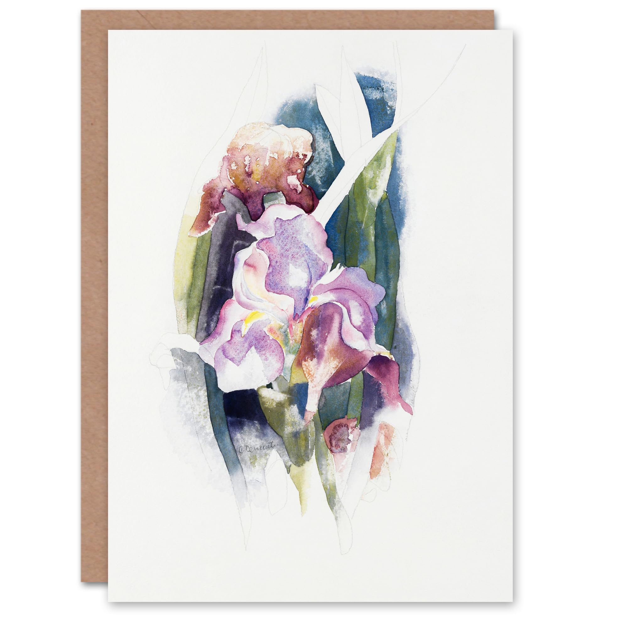Artery8 Charles Demuth Art Card Purple Iris Flower Watercolour