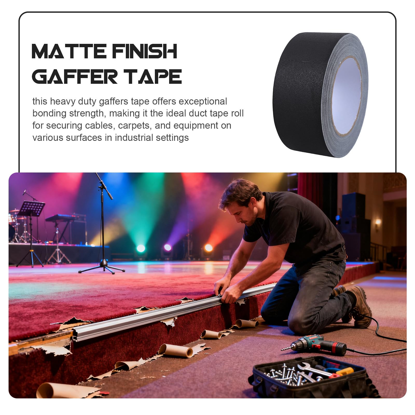 1 Rolle Professionelles Schwarzes Gaffer-tape: Mattes, Strapazierfähiges Gaffer-tape, 5 Cm X 27,5 M, für Teppiche, Kabel, Bühnenmarkierungen, Leicht zu Reißen Und zu Entfernen