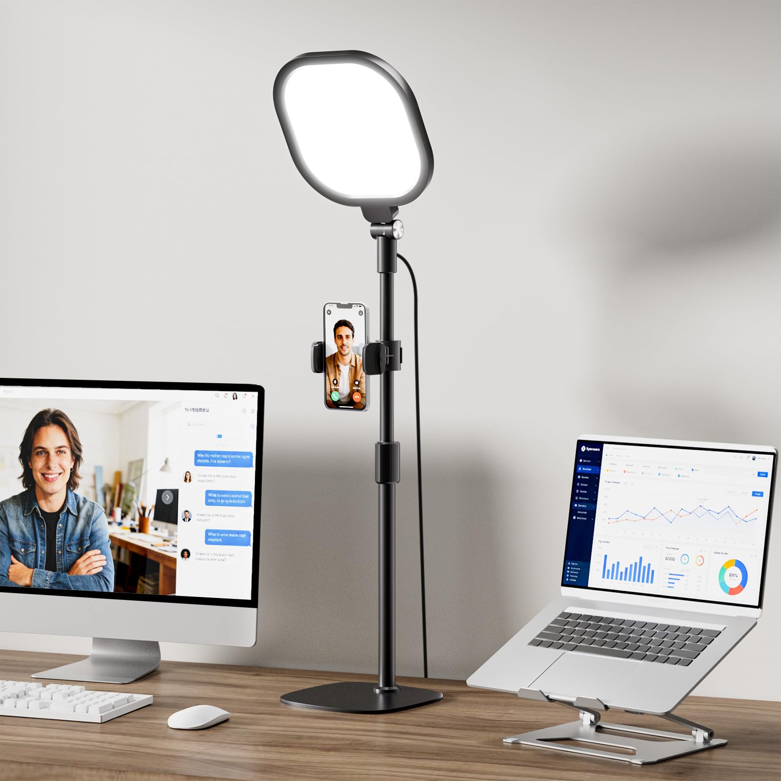 Desktop Video Conference Light for Zoom Meeting, Work from Home, Live Streaming with Nature Soft Light, Adjustable Brightness & Color Temp and Flexible Stand & Versatile Phone Holder