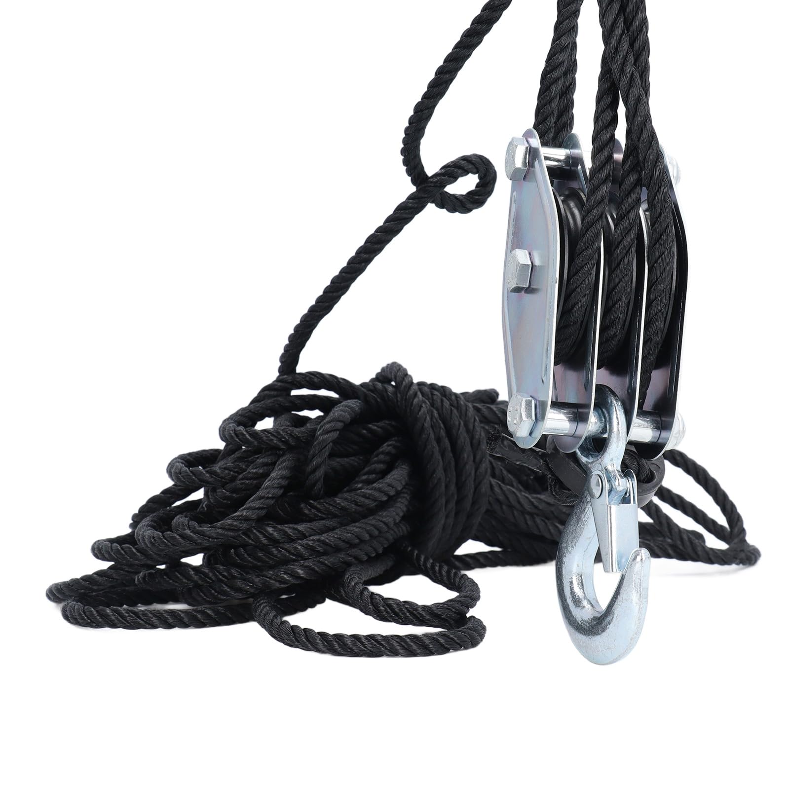 Block and Tackle Pulley System, 4400 LBS Breaking Strength Heavy Duty Rope Hoist Pulley System, Metal Wheels Bearing Structure for Animal Husbandry, Warehouses, Constructions