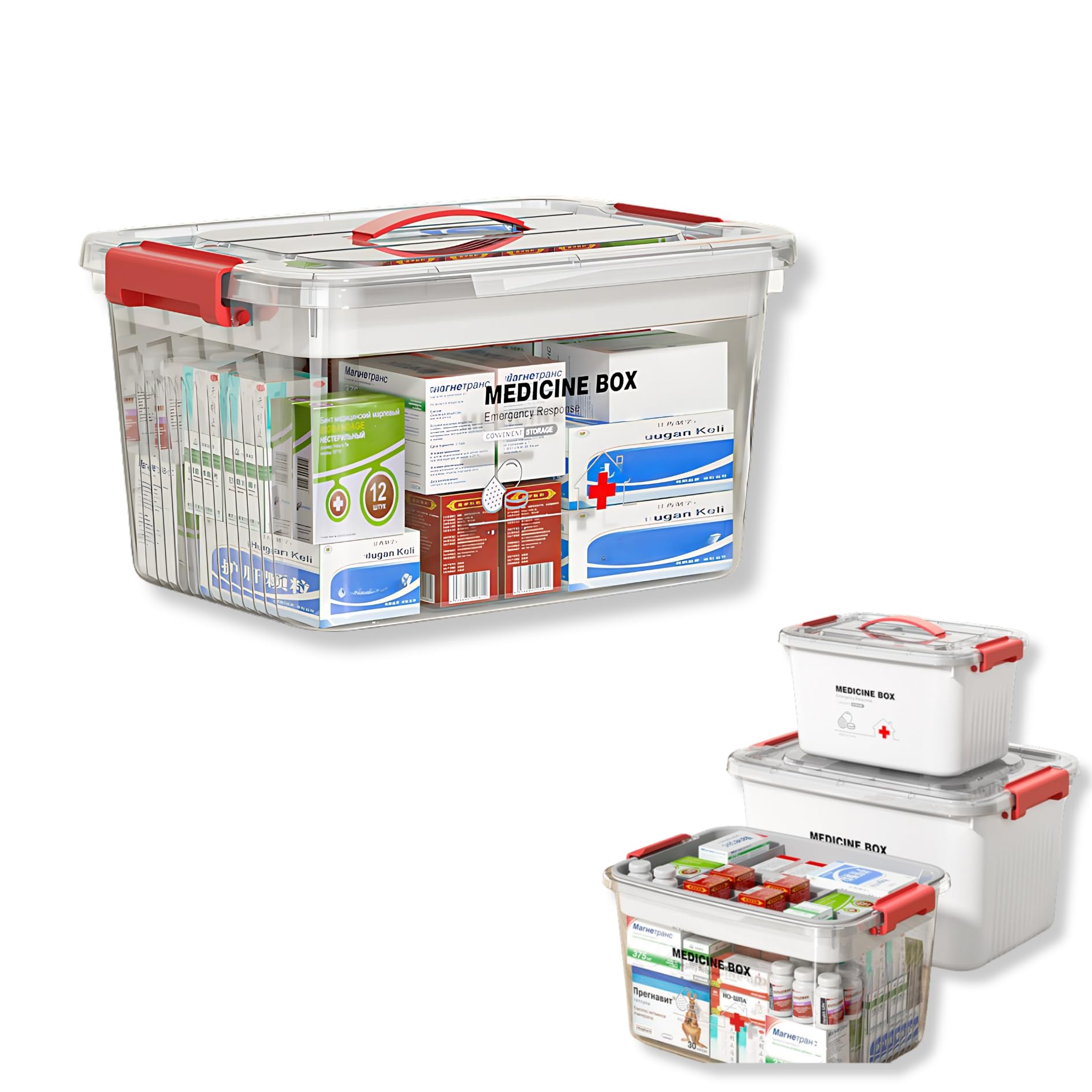 HoopVool® Plastic Medicine Storage Box Organizer, Family Emergency Kit Portable Lockable Container for, Art Craft and Household Organizer (Transparent, Medium)-image-20