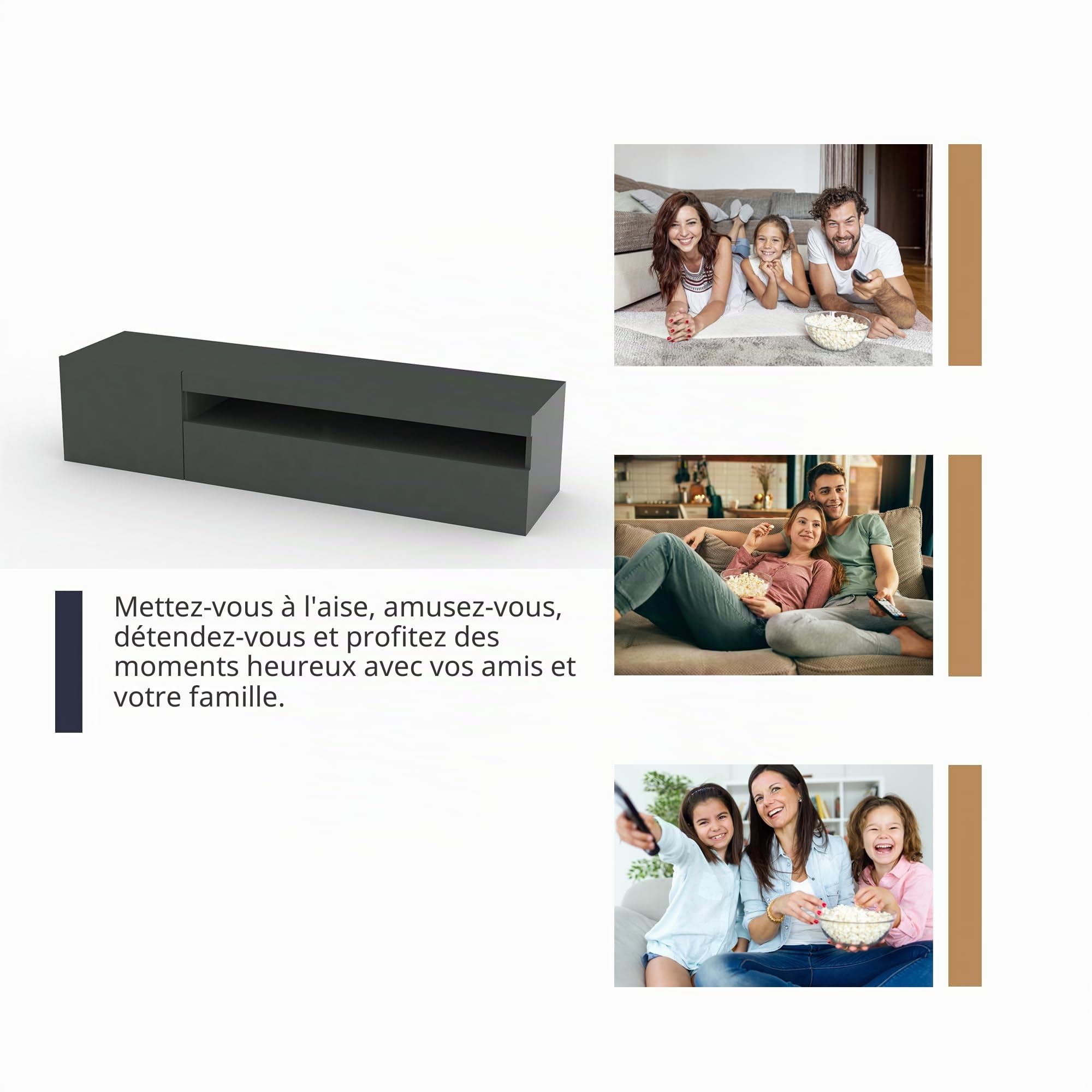 WHOUS Meuble TV, Anthracite, 150cm