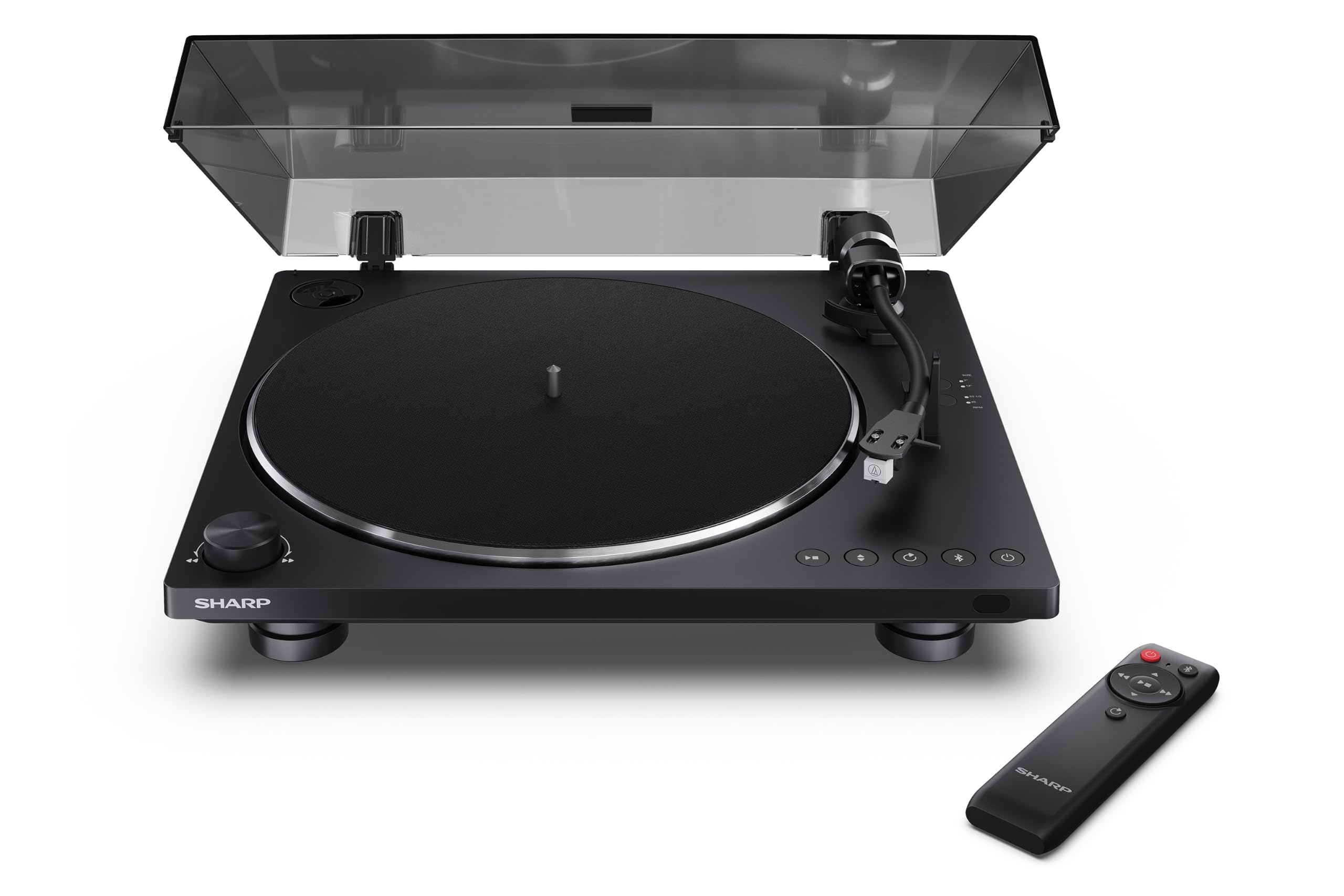 Sharp RP-TT95 vollautomatischer Plattenspieler mit Bluetooth 5.4 | Schallplattenspieler | USB-C-Recording | Audio-Technica Tonabnehmer | Staubschutzhaube | schwarzes ABS-Deck