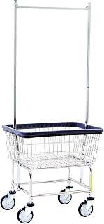 R&B Wire 100E58 Heavy Duty Laundry Cart: 2.5 Bushel Double Pole Rack, Chrome Steel Frame, 5" Clean Wheel Casters for Commercial Use