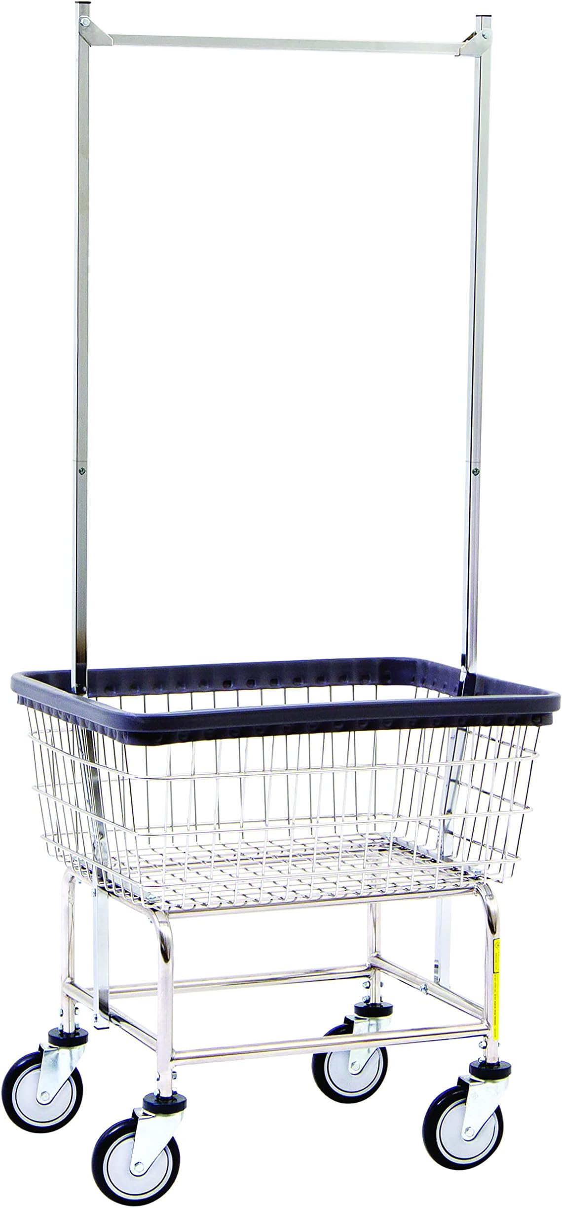 R&B Wire® 100E58 Heavy Duty Wire Laundry Cart with Double Pole Rack | 2.5 Bushel | Steel Frame with Chrome Finish | Commercial Laundry Basket | Industrial Bumper | 5" Clean Wheel System™ Casters