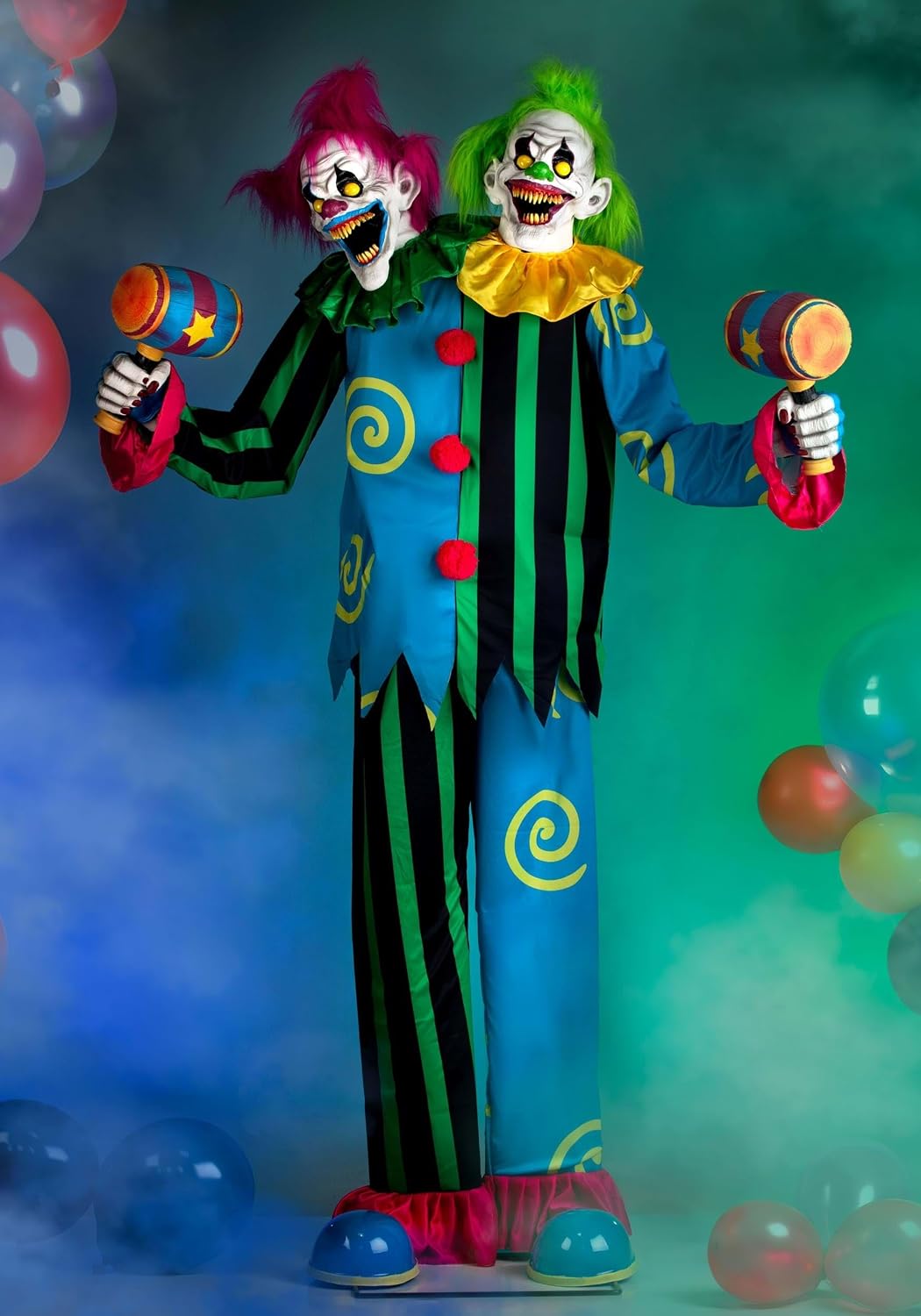 Fun Costumes 7.5 FT Double Trouble Demon Clown Animatronic, Evil Talking Circus Clown Decorations for Halloween