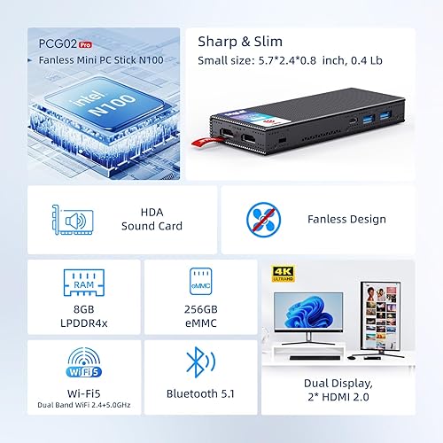 Miniatura 49 de MeLE PCG02 Mini PC Stick sin ventilador, J4125 8 GB 128 GB Escritorio Computadora Stick,Soporte WiFi 4K HDMI PXE desbloqueado Bios, Micro PC Auto