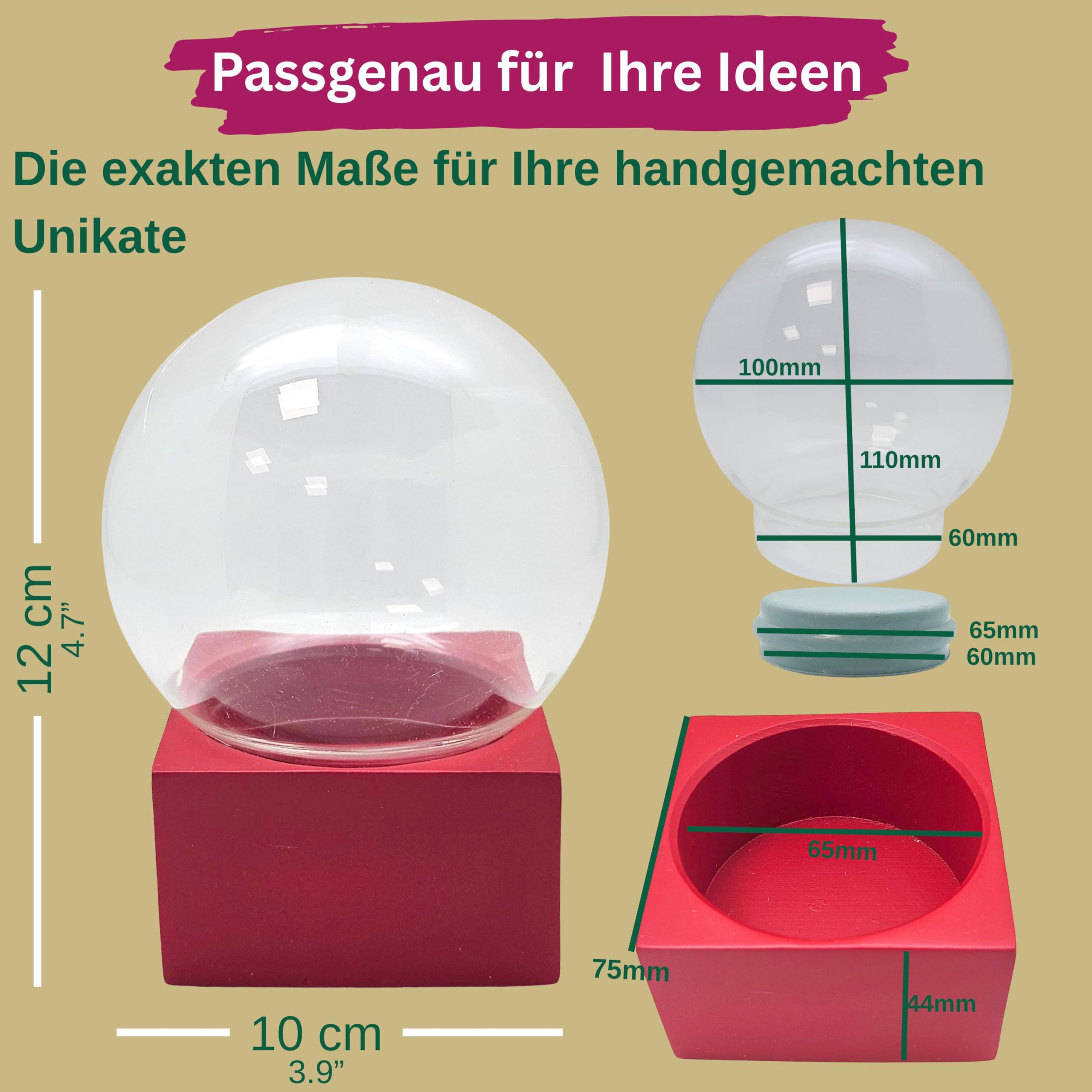40122 - Kit de bricolage - Boule à neige - Do it Yourself - Avec boule en verre et socle en polyrésine rouge - Hauteur : 12 cm - Largeur : 10 cm - Boule à paillettes à faire soi-même - Pour la