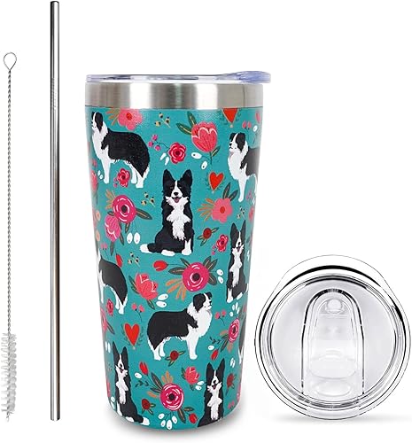 Gezibrw Border Collie Regalos para mujeres, lindo vaso de café para mujer, taza de café para mujer, taza de viaje Border Collie de acero inoxidable