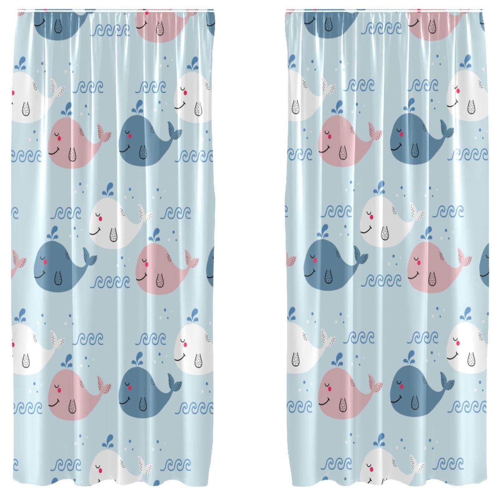 Cortinas opacas infantiles de ballenas coloridas en suave microfibra, set de 2 paneles 55x84"