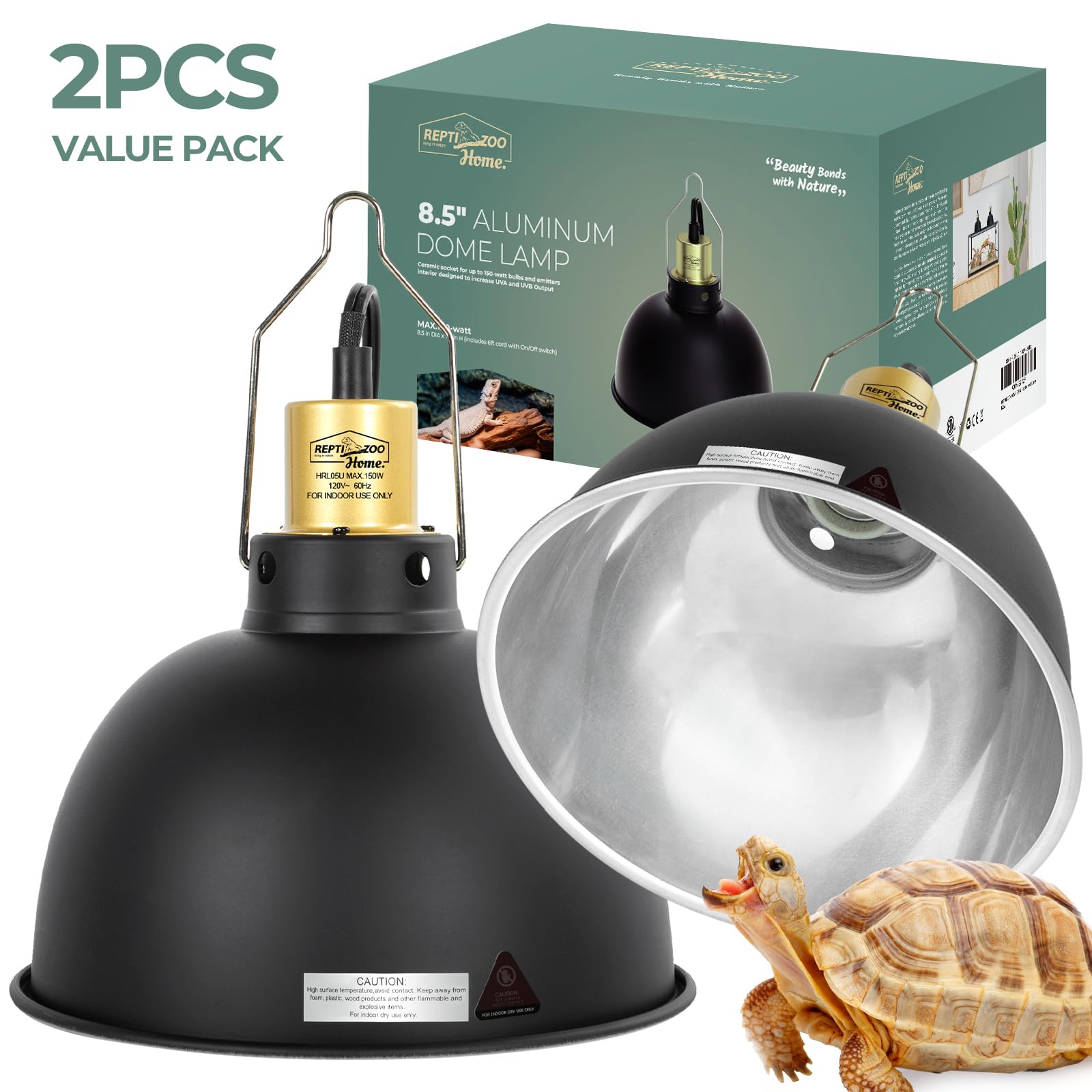 2 Pack Reptile Light Fixture, 8.5in Deep Dome Reptile Heat Lamp Fixture with Switch, Dual Terrarium UVB Basking Light Fixture for Chameleons Chicks, Suitable for E26 Bulbs Up to 150W - image 2