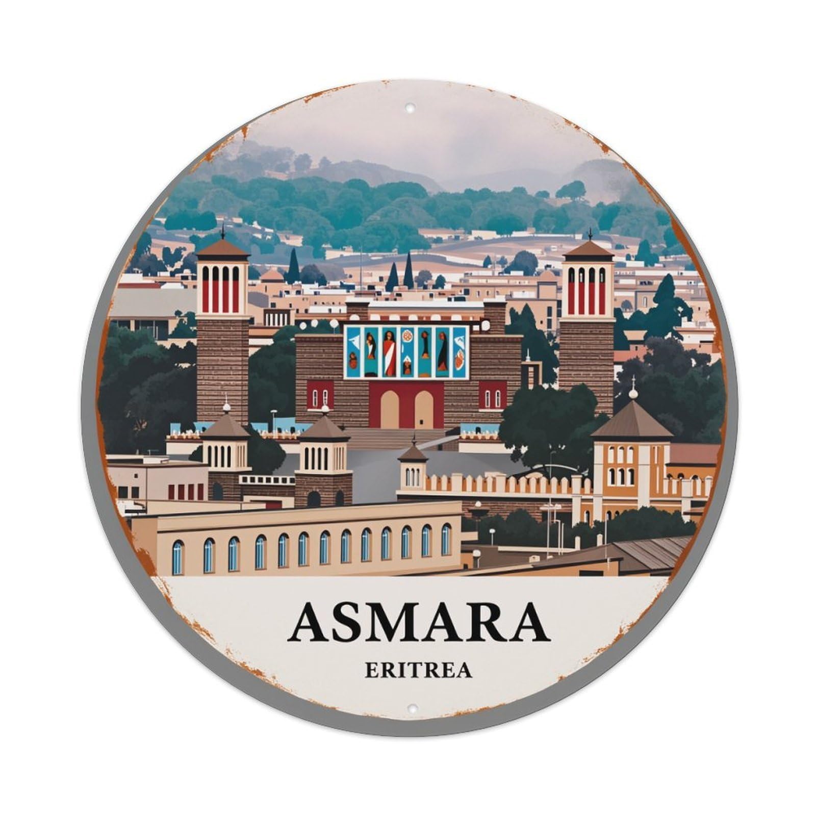 Asmara Cityscape Architecture Art Print Metal Tin Sign Vintage Garden Bedroom Cafe Bar Man Cave Home Wall Decor Metal Poster 8x8 inches