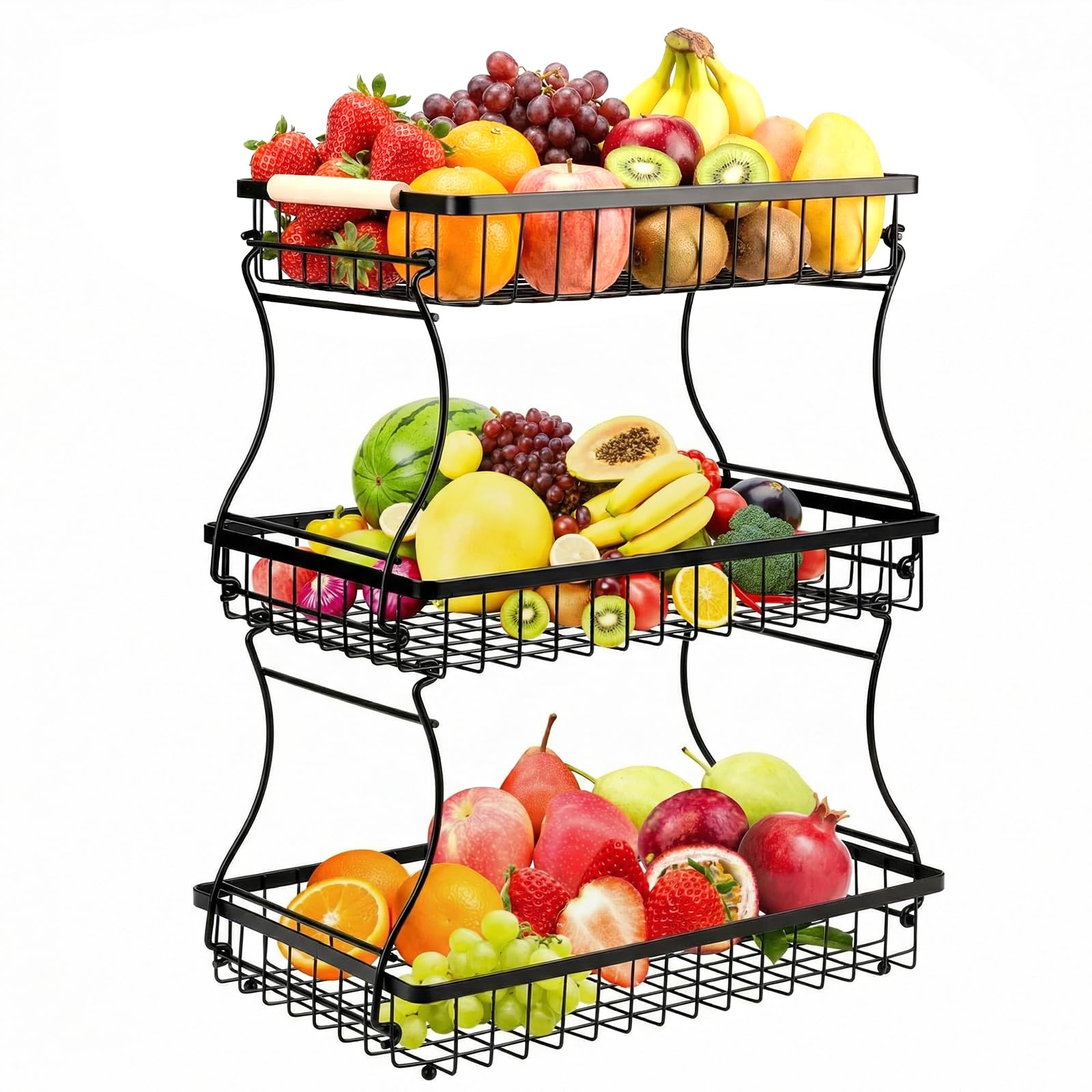 Portafrutta A 3 Livelli In Metallo Bronzo Vintage - Cesto Appendibile Per Frutta E Verdura Da Cucina - 2