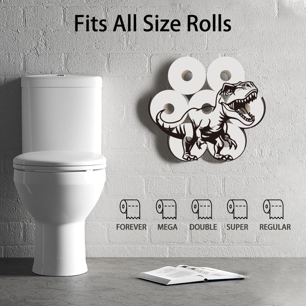 WADORN Funny Dinosaur Metal Toilet Paper Holder, Dino Decorative Metal Toilet Paper Storage for Extra 8 Rolls Funny Freestanding Safari Animal Wall Mounted Organizer for Restroom Bathroom Cabinet