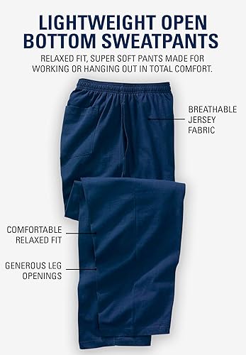 Vista 4 de KingSize - Pantalones de chándal ligeros de jersey para hombre grandes y altos con dobladillo abierto