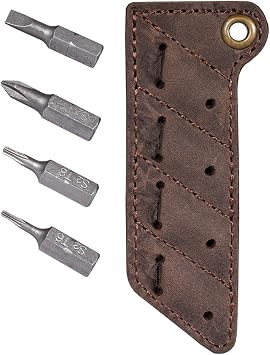 KeyUnity KA06 Leather Sheath Screw Bit Organizer | Screwdriver Bit Holder Pocket | Hand Stitched Bit Set Pouch with 4 pcs Magnetic Bits