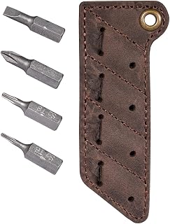 KeyUnity KA06 4-in-1-Schraubendreher-Set mit Lederetui | Kompaktes Schraubendreher-Set | Handgenähtes Lederetui mit 4 magnetischen Bits (Braun)