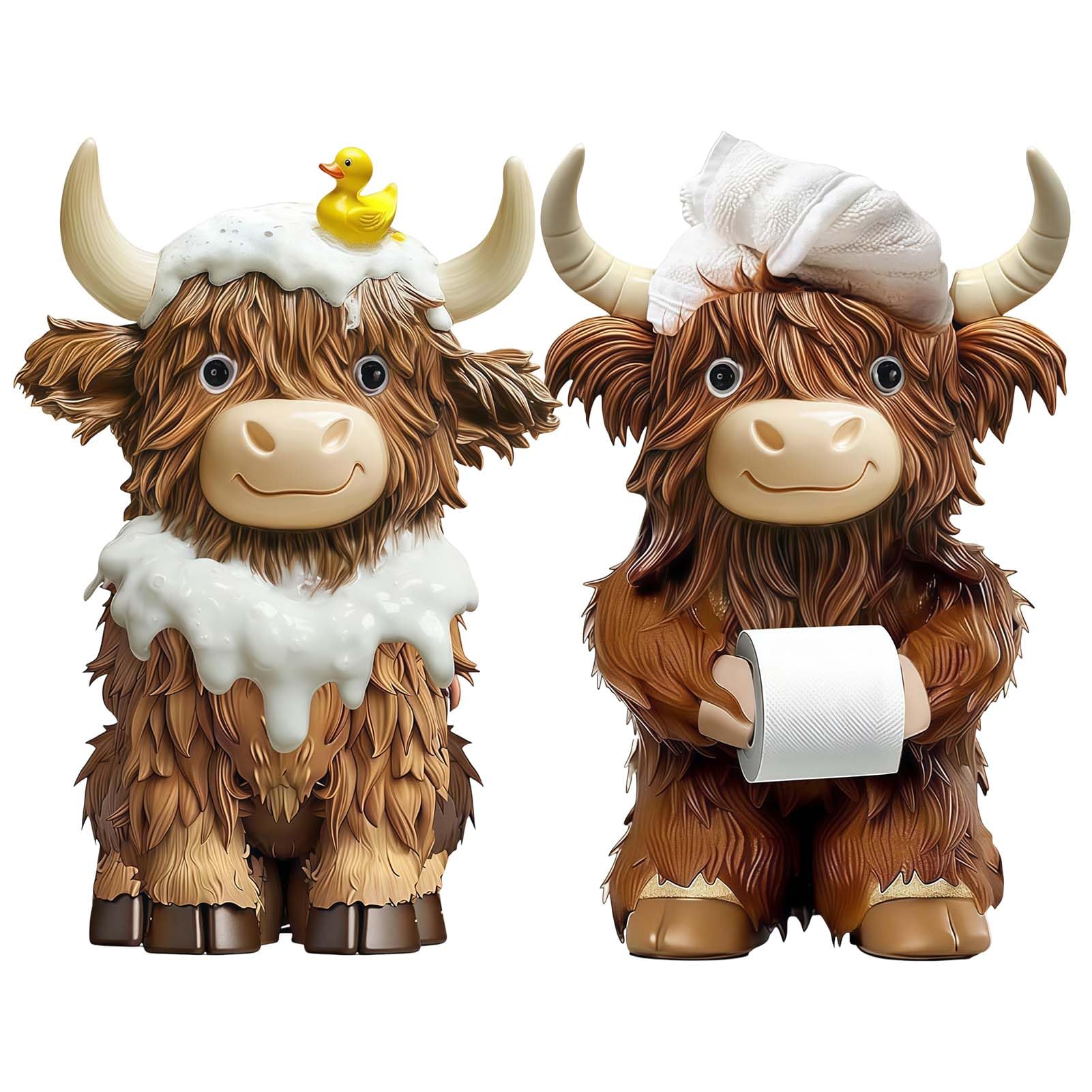 SKIPTHYBER Highland Cow Ornaments, 2 Pcs Highland Cow Figurines, Cute Resin Statue Calf Gifts for Garden Home Decor Home & Office Ornaments Gift, 12.2 cm x 7.2 cm