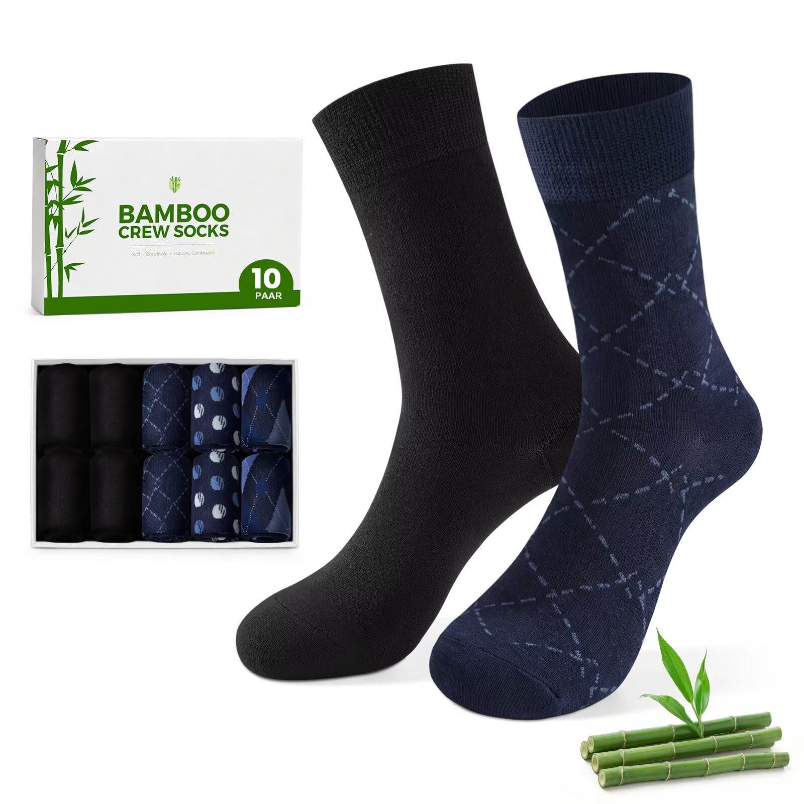 Chaussettes pour Hommes Femme Classiques en Bambou Lot de 10 Paires